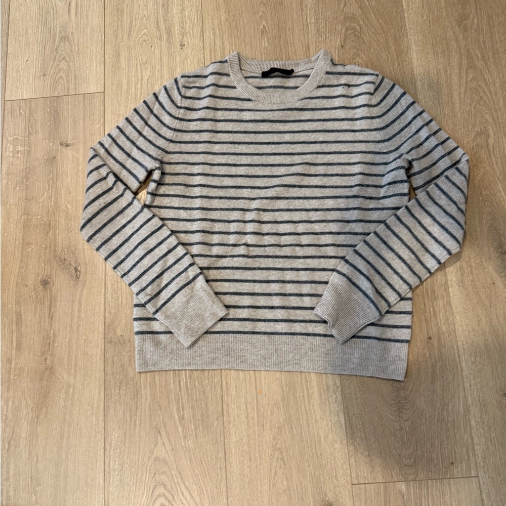 Jenni Kayne Cream and Black Striped Crewneck Sweater